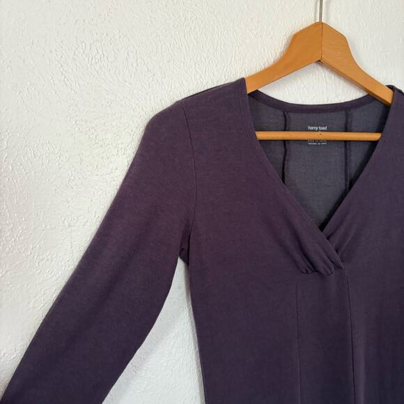 Horny Toad Rosalinda plum purple 3/4 length sleeve v neck tencel mini dress XS - Picture 3 of 8